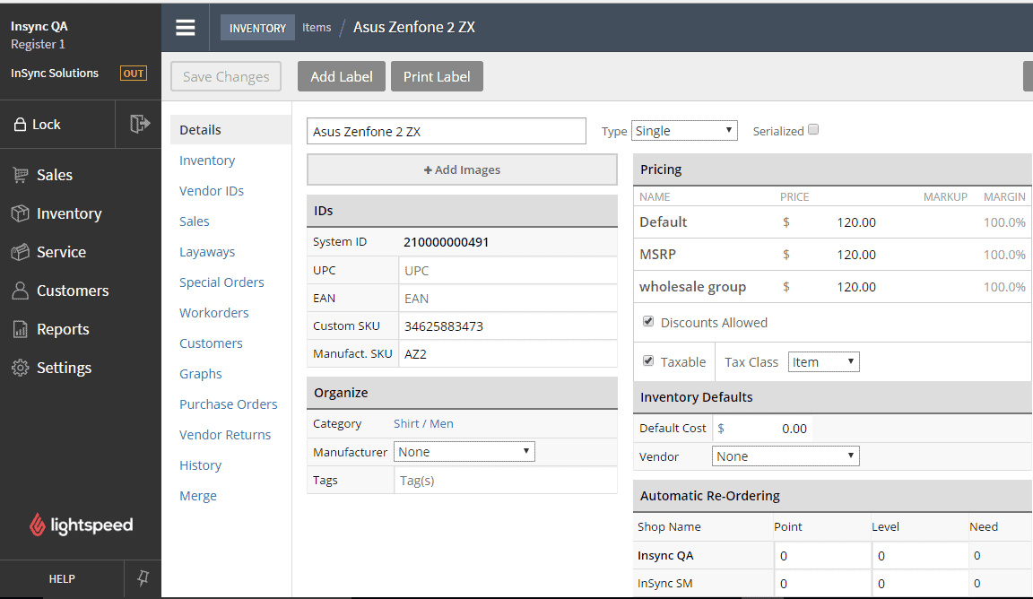 lightspeed inventory management