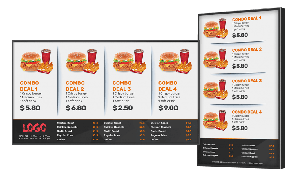 a menu of fast food restaurant